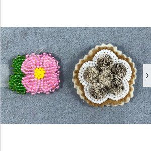 Tufted Moosehair & Beaded Brooches Pair Native Indigenous Canadian First Nations